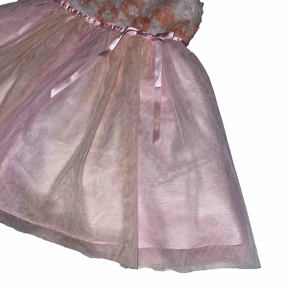Jona Michelle Toddler girl Bow Lined Tulle Skirt‎ Flower Dress Sz 2 Spring Pink